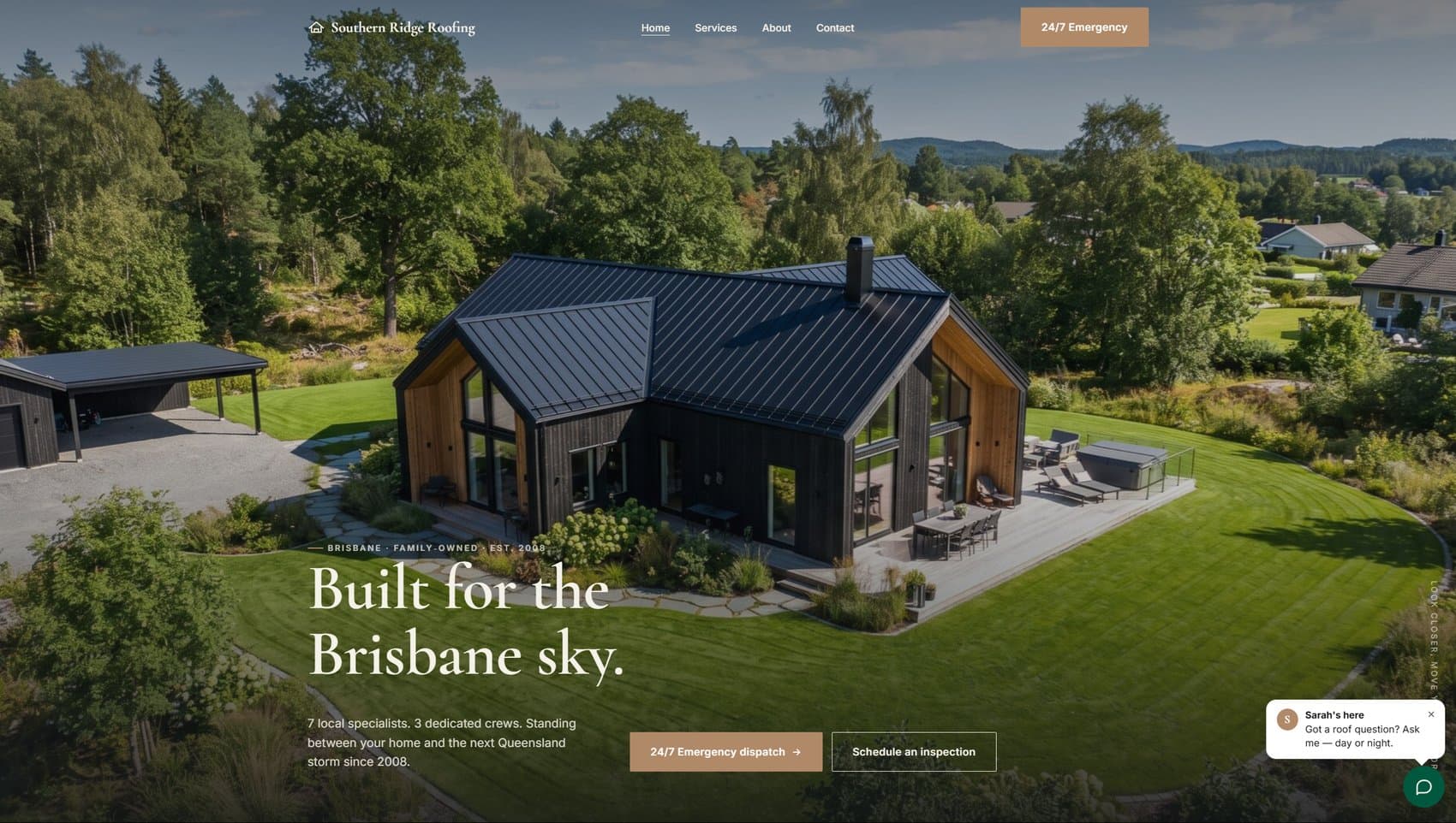 Southern Ridge Roofing website homepage — Built for the Brisbane sky